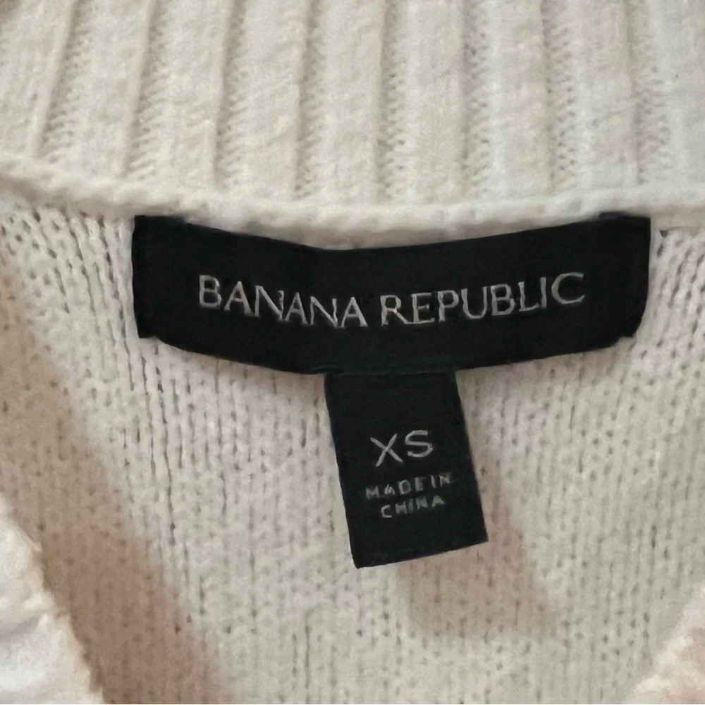 Banana‎ Republic Supersoft Ivory Cotton Sweater Embroidered Black Polka Dots XS
